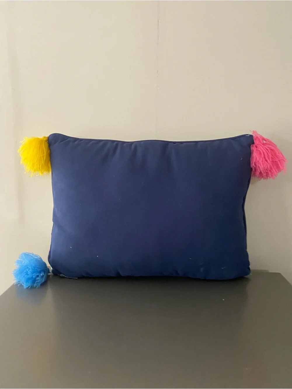 Life's a Party White Decorative Pillow with Colorful Tassels